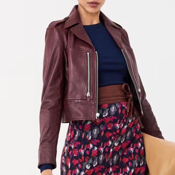 NWT- DVF Denzel Lamb Leather Jacket in Oxblood, sz 8, Brand New w Tags attached - Picture 1 of 10